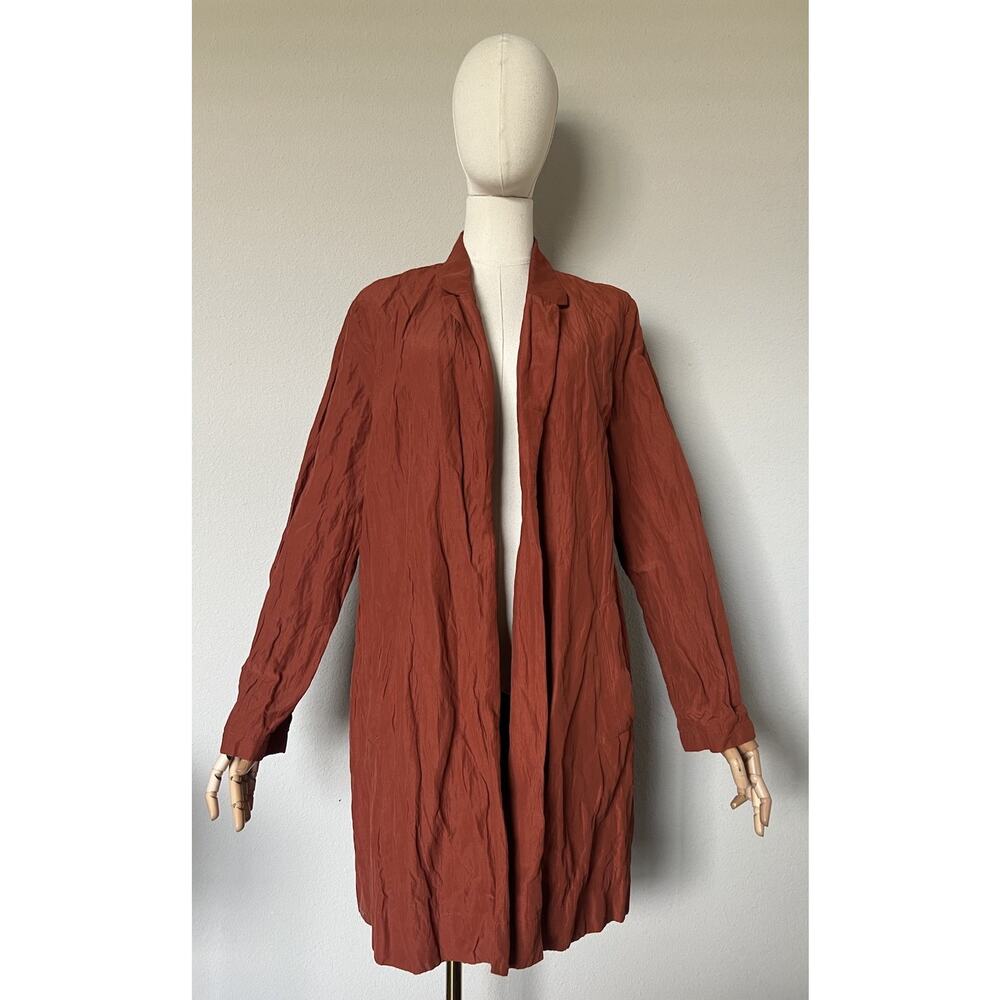 Eileen Fisher Sz Large Paprika Rumpled Organic Cotton Steel Notch Collar Jacket - Picture 3 of 15